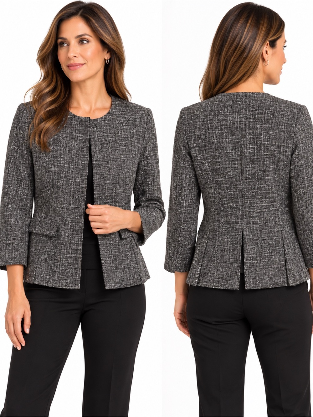 Ann Taylor career Gray Tweed Peplum Blazer 6P